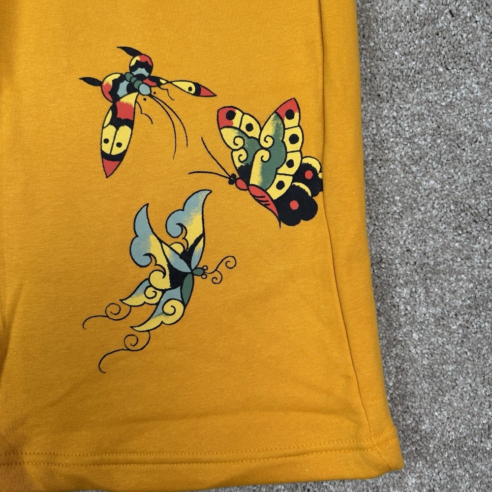 Ed Hardy Mustard Yellow Wide Leg Sweatpants with Butterfly Graphics - Picture 3 of 10